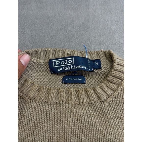 Polo Ralph Lauren Mens Tan Knit Crewneck Sweater Pony Logo 100% Cotton M - Picture 4 of 6